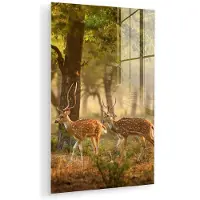 MuchoWow Glasschilderij 80x120 cm - Schilderij acrylglas - Herten - Bos - Herfst - Bosdieren - Natuur - Hert - Foto op glas - Muurdecoratie woonkamer - Wanddecoratie slaapkamer - Schilderijen