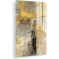 MuchoWow Glasschilderij 120x180 cm - Schilderij acrylglas - Abstract - Geel - Modern - Beige - Foto op glas - Muurdecoratie woonkamer - Wanddecoratie slaapkamer - Schilderijen