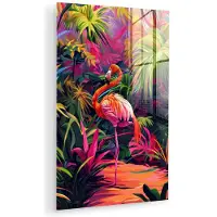 MuchoWow Glasschilderij 120x180 cm - Schilderij acrylglas - Flamingo - Tropisch - Dier - Bladeren - Foto op glas - Muurdecoratie woonkamer - Wanddecoratie slaapkamer - Schilderijen