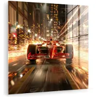MuchoWow Glasschilderij 90x90 cm - Schilderij acrylglas - Formule 1 - Auto - Race - Goud - Jongens - Foto op glas - Muurdecoratie woonkamer - Wanddecoratie slaapkamer - Schilderijen