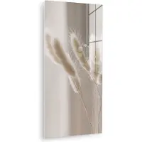 MuchoWow Glasschilderij 20x40 cm - Schilderij acrylglas - Pampasgras - Pluim - Wit - Foto op glas - Muurdecoratie woonkamer - Wanddecoratie slaapkamer - Schilderijen