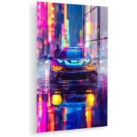 MuchoWow Glasschilderij 40x60 cm - Schilderij acrylglas - Auto - Politie - Stad - Jongens - Kleurrijk - Foto op glas - Muurdecoratie woonkamer - Wanddecoratie slaapkamer - Schilderijen