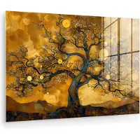 MuchoWow Glasschilderij 180x120 cm - Schilderij acrylglas - Boom - Levensboom - Abstract - Goud - Foto op glas - Muurdecoratie woonkamer - Wanddecoratie slaapkamer - Schilderijen