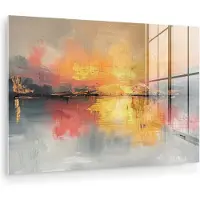 MuchoWow Glasschilderij 60x40 cm - Schilderij acrylglas - Modern - Abstract - Goud - Roze - Foto op glas - Muurdecoratie woonkamer - Wanddecoratie slaapkamer - Schilderijen