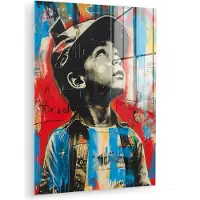 MuchoWow Glasschilderij 30x40 cm - Schilderij acrylglas - Graffiti - Jongen - Street art - Kleuren - Foto op glas - Muurdecoratie woonkamer - Wanddecoratie slaapkamer - Schilderijen
