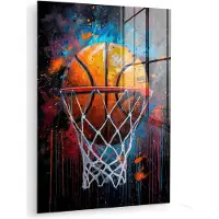 MuchoWow Glasschilderij 120x160 cm - Schilderij acrylglas - Graffiti - Basketbal - Sport - Zwart - Street art - Foto op glas - Muurdecoratie woonkamer - Wanddecoratie slaapkamer - Schilderijen