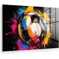 MuchoWow Glasschilderij 180x120 cm - Schilderij acrylglas - Graffiti - Sport - Voetbal - Verf - Bal - Foto op glas - Muurdecoratie woonkamer - Wanddecoratie slaapkamer - Schilderijen