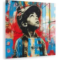 MuchoWow Glasschilderij 20x20 cm - Schilderij acrylglas - Graffiti - Jongen - Street art - Kleuren - Foto op glas - Muurdecoratie woonkamer - Wanddecoratie slaapkamer - Schilderijen