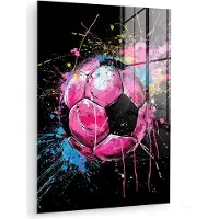 MuchoWow Glasschilderij 30x40 cm - Schilderij acrylglas - Graffiti - Sport - Voetbal - Bal - Roze - Foto op glas - Muurdecoratie woonkamer - Wanddecoratie slaapkamer - Schilderijen