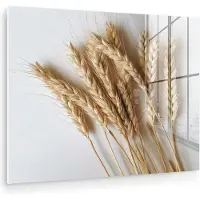 MuchoWow Glasschilderij 80x60 cm - Schilderij acrylglas - Graan - Geel - Wit - Stilleven - Foto op glas - Muurdecoratie woonkamer - Wanddecoratie slaapkamer - Schilderijen