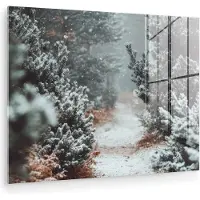 MuchoWow Glasschilderij 160x120 cm - Schilderij acrylglas - Bos - Winter - Bomen - Natuur - Pad - Sneeuw - Foto op glas - Muurdecoratie woonkamer - Wanddecoratie slaapkamer - Schilderijen