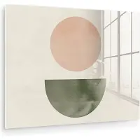 MuchoWow Glasschilderij 160x120 cm - Schilderij acrylglas - Modern - Roze - Groen - Natuur - Geometrisch - Vormen - Foto op glas - Muurdecoratie woonkamer - Wanddecoratie slaapkamer - Schilderijen