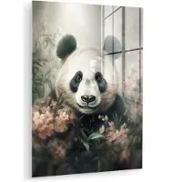 MuchoWow Glasschilderij 120x160 cm - Schilderij acrylglas - Panda - Dieren - Bloemen - Planten - Foto op glas - Muurdecoratie woonkamer - Wanddecoratie slaapkamer - Schilderijen