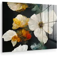 MuchoWow Glasschilderij 160x120 cm - Schilderij acrylglas - Bloemen - Planten - Zwart - Wit - Foto op glas - Muurdecoratie woonkamer - Wanddecoratie slaapkamer - Schilderijen