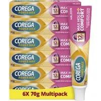 Corega Max Hold + Comfort - Kleefcrème – Kunstgebit - Superieure Fixatie - Bescherming Tegen Voedseldeeltjes - Extra Comfort & Smaakvrij - Voordeelverpakking 6 x 70 g