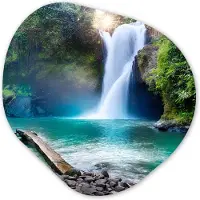 MuchoWow Organische wanddecoratie 90x90 cm - Organisch schilderij Waterval - Stenen - Landschap - Planten - Water - Muurdecoratie woonkamer - Kamer decoratie - Schilderijen - Muurcirkel aesthetic