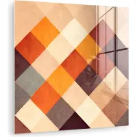 MuchoWow Glasschilderij 20x20 cm - Schilderij acrylglas - Kunst - Patroon - Kleuren - Vakjes - Foto op glas - Muurdecoratie woonkamer - Wanddecoratie slaapkamer - Schilderijen