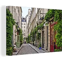 MuchoWow Canvas Schilderij Straat in Parijs - 90x60 cm - Wanddecoratie