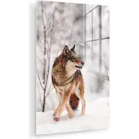 MuchoWow Glasschilderij 60x90 cm - Schilderij acrylglas - Wolf - Winter - Sneeuw - Natuur - Dieren - Foto op glas - Muurdecoratie woonkamer - Wanddecoratie slaapkamer - Schilderijen