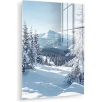 MuchoWow Glasschilderij 120x160 cm - Schilderij acrylglas - Winterlandschap - Natuur - Berg - Bomen - Sneeuw - Foto op glas - Muurdecoratie woonkamer - Wanddecoratie slaapkamer - Schilderijen