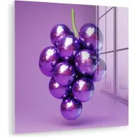 MuchoWow Glasschilderij 90x90 cm - Schilderij acrylglas - Druif - Disco - Glitter - Paars - Foto op glas - Muurdecoratie woonkamer - Wanddecoratie slaapkamer - Schilderijen