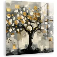 MuchoWow Glasschilderij 20x20 cm - Schilderij acrylglas - Boom - Abstract - Beige - Goud - Zwart - Foto op glas - Muurdecoratie woonkamer - Wanddecoratie slaapkamer - Schilderijen