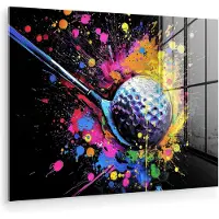 MuchoWow Glasschilderij 120x90 cm - Schilderij acrylglas - Graffiti - Sport - Golf - Golfclub - Foto op glas - Muurdecoratie woonkamer - Wanddecoratie slaapkamer - Schilderijen