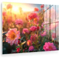MuchoWow Glasschilderij 40x30 cm - Schilderij acrylglas - Bloemen - Rozen - Natuur - Roze - Bloem - Foto op glas - Muurdecoratie woonkamer - Wanddecoratie slaapkamer - Schilderijen