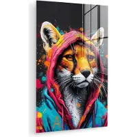 MuchoWow Glasschilderij 60x90 cm - Schilderij acrylglas - Graffiti - Vos - Jas - Pop art - Dieren - Foto op glas - Muurdecoratie woonkamer - Wanddecoratie slaapkamer - Schilderijen