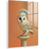 MuchoWow Glasschilderij 120x160 cm - Schilderij acrylglas - Kerkuil - Koksmuts - Oranje - Vogel - Foto op glas - Muurdecoratie woonkamer - Wanddecoratie slaapkamer - Schilderijen