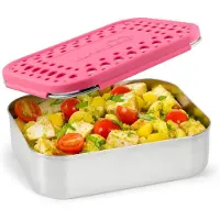 Lunchbots Medium Uno - RVS Broodtrommel en Lunchbox met 1 Groot Vak voor Boterhammen - 600 ml - 15 x 13 cm - Niet Lekvrij, voor Droge Voeding - Vaatwasserbestendig - Pink Roze