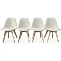 Sweeek Scandinavische stoel beukenhout en bouclé (set van 4) Wit