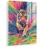 MuchoWow Glasschilderij 90x120 cm - Schilderij acrylglas - Tijger - Wilde dieren - Kleurrijk - Verflook - Foto op glas - Muurdecoratie woonkamer - Wanddecoratie slaapkamer - Schilderijen