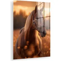 MuchoWow Glasschilderij 60x80 cm - Schilderij acrylglas - Paard - Natuur - Dier - Bruin - Dieren portret - Foto op glas - Muurdecoratie woonkamer - Wanddecoratie slaapkamer - Schilderijen