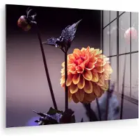 MuchoWow Glasschilderij 80x60 cm - Schilderij acrylglas - Bloemen - Chrysant - Macro - Planten - Foto op glas - Muurdecoratie woonkamer - Wanddecoratie slaapkamer - Schilderijen