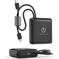 PowerLocus Powerbank 10000mAh - Ingebouwde oplaadkabels - 1x 8-Pin & 2x USB-C Power Delivery - 20W Snelladen - Universeel voor Smartphones, Tablets & Gadgets/meer – LED Display - Zwart