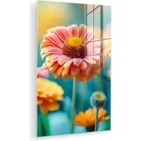 MuchoWow Glasschilderij 100x150 cm - Schilderij acrylglas - Bloemen - Kleurrijk - Natuur - Gerbera - Foto op glas - Muurdecoratie woonkamer - Wanddecoratie slaapkamer - Schilderijen