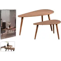 H&S Bijzettafel/plantenstandaard set - 2-delig - lichtbruin - MDF hout - 60 x 30 x 35 cm en 80 x 40 x 40 cm