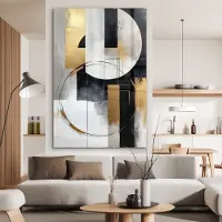 MuchoWow Glasschilderij 100x150 cm - Schilderij acrylglas - Abstract - Goud - Zilver - Vormen - Aesthetic - Foto op glas - Muurdecoratie woonkamer - Wanddecoratie slaapkamer - Schilderijen