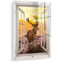 MuchoWow Glasschilderij 120x160 cm - Schilderij acrylglas - Hert - Herfst - Dieren - Natuur - Bos - Doorkijk - Foto op glas - Muurdecoratie woonkamer - Wanddecoratie slaapkamer - Schilderijen