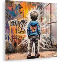 MuchoWow Glasschilderij 20x20 cm - Schilderij acrylglas - Graffiti - Jongen - Kleuren - Street Art - Foto op glas - Muurdecoratie woonkamer - Wanddecoratie slaapkamer - Schilderijen