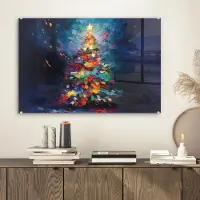 MuchoWow Glasschilderij 60x40 cm - Schilderij acrylglas - Kerstboom - Kerst - Abstract - Kleurrijk - Foto op glas - Muurdecoratie woonkamer - Wanddecoratie slaapkamer - Schilderijen