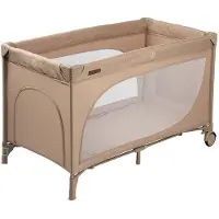 BabyTrold - Travel cot with opening and wheels - Khaki - 124 x 65 x 75 cm