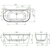 Xenz Milan 180x80x60 half-vrijstaand bad, wit zonder afvoer