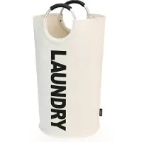 BOTC Wasmand - Waszak - 115L - Laundry basket - Wassorteerder - 43x79 cm - waszak vouwbaar - draagbaar wasbox - Gebroken wit