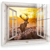 MuchoWow Glasschilderij 40x30 cm - Schilderij acrylglas - Hert - Herfst - Dieren - Natuur - Bos - Doorkijk - Foto op glas - Muurdecoratie woonkamer - Wanddecoratie slaapkamer - Schilderijen
