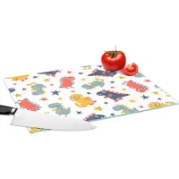 KitchenYeah Glazen Snijplank - 39x28 - Dino - Patronen - Sterren - Jongens - Meisjes - Kinderen - Kids - Snijplanken Glas