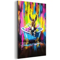 MuchoWow Aluminium schilderij 120x180 cm - Wanddecoratie metaal - Ezel - Badkuip - Roze - Schuim - Metalen muurdecoratie woonkamer - Decoratie industrieel - Foto op dibond - Industriële accessoires slaapkamer