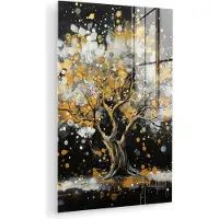 MuchoWow Glasschilderij 120x180 cm - Schilderij acrylglas - Boom - Zwart - Goud - Wit - Modern - Foto op glas - Muurdecoratie woonkamer - Wanddecoratie slaapkamer - Schilderijen