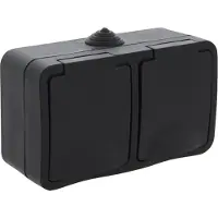 Ac - Wandcontactdoos - Buitenstopcontact - Opbouw - Horizontaal - Dubbel Stopcontact - Spatwaterdicht IP54 - Randaarde - Kinderbeveiliging - Mat Zwart